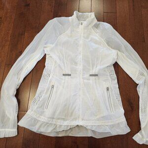 Lululemon white sheer lace ruffle running jacket in size 10